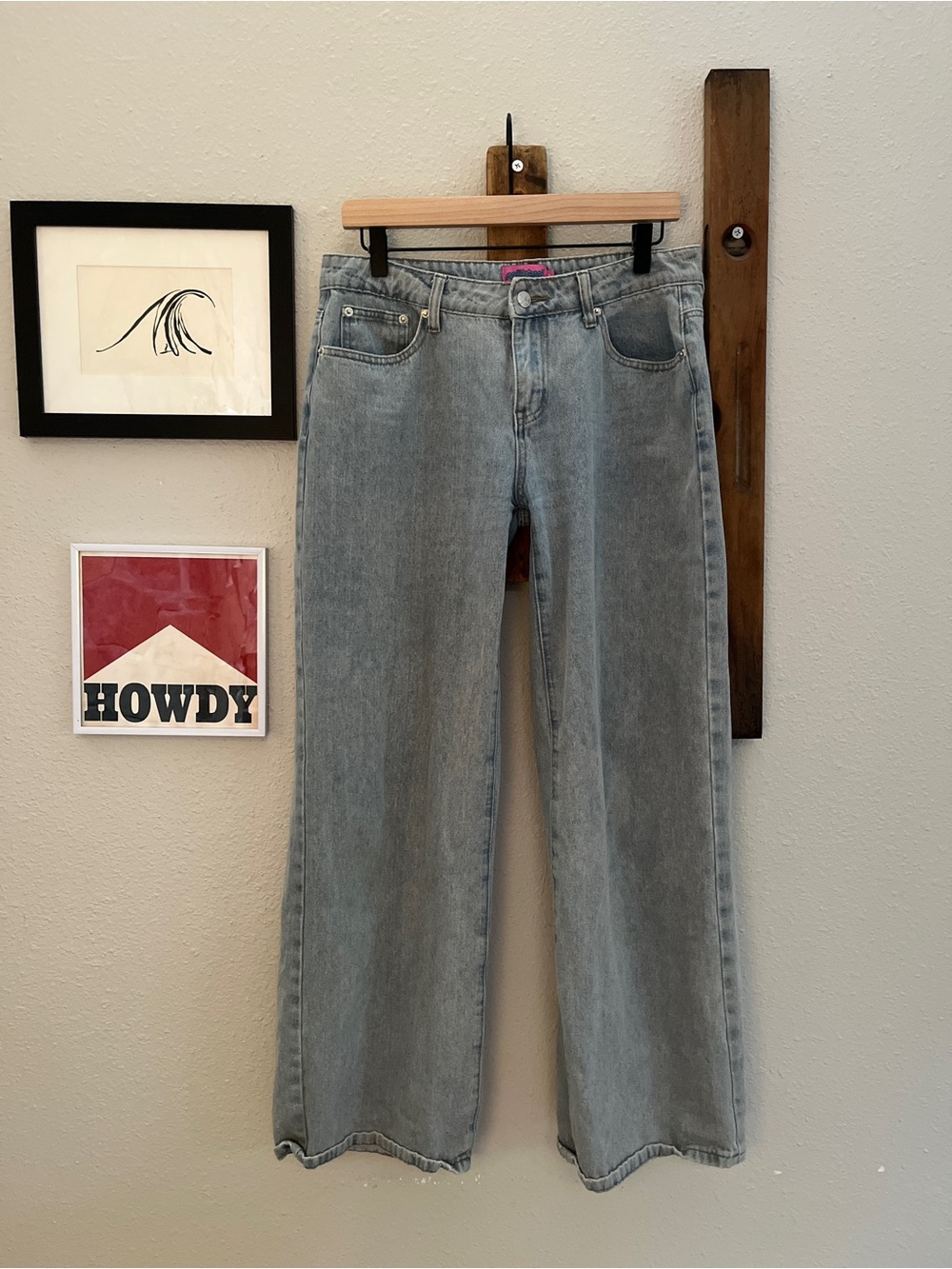 $98 Edikted Wide Leg Baggy Denim Jeans Pink Bows on Pockets Size Medium - Picture 2 of 10